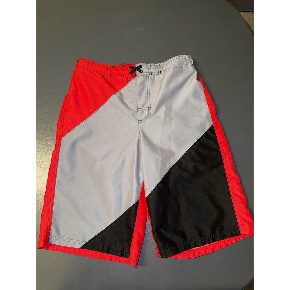 Ocean Pacific Swim Shorts Boys Sz Large 14/16 Summer Red Black Pool Pockets